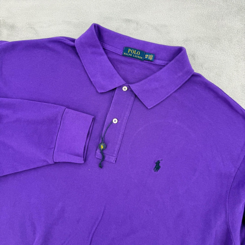 Polo Ralph Lauren Mens 4XB Purple Long Sleeve Cotton Mesh Polo Shirt Big & Tall